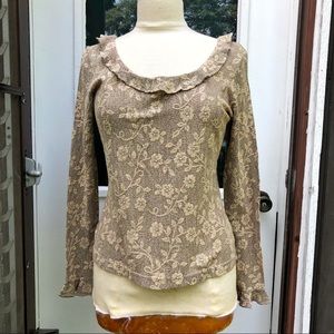 Vintage • Gold Floral Ruffle Top Blouse